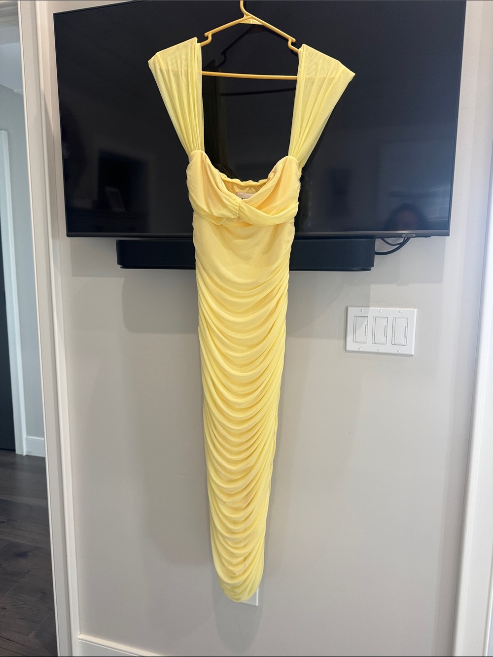 Hello Molly Yellow Draped Midi Dress